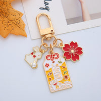 Japanese-style Sakura Peach Blossom Amulet Keychain for Couples, Lucky Charm Bag Pendant