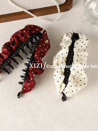 Korean Style Polka Dot Pleated Banana Hair Clip for Women, Large Vertical Ponytail Holder