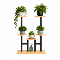 Multi-tier Indoor/Outdoor Plant Stand for Balcony and Garden, Metal Frame with Wood Grain Shelves