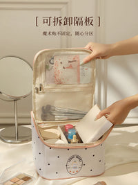 Portable Large Capacity Cosmetic Bag with Removable Dividers and Waterproof Leather