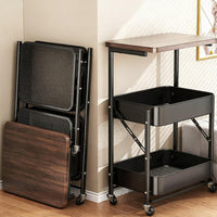Foldable 3-Tier Rolling Storage Cart with Wheels, Mobile Snack Table for Living Room Bedroom