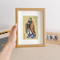 Confucius Portrait Desk Ornament with Glass Photo Frame for Study Room Decor