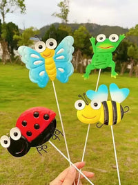 Cartoon Animal Garden Lawn Metal Insect Butterfly Bee Frog Beetle Decorative Stakes
