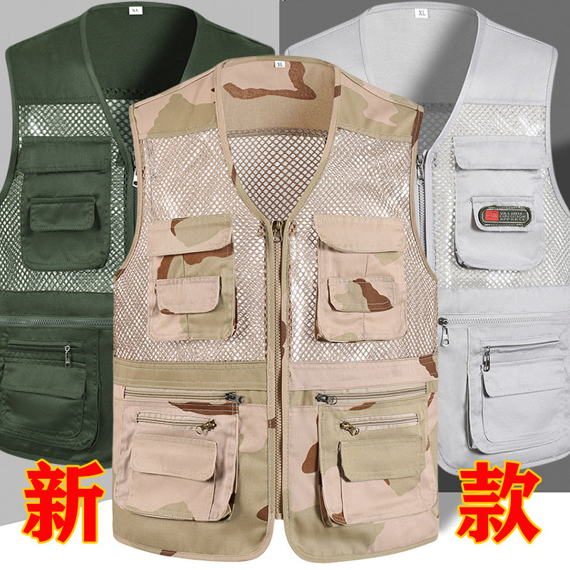 Men's Summer Mesh Multi-Pocket Quick Dry Vest for Hiking Fishing Photography