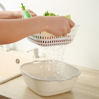 Double-Layer Vegetable Washing Basin Drain Basket Kitchen Fruit Strainer Household Leakage Artifact Six-Piece Set