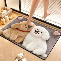 Diatomaceous Earth Bath Mat, 3D Plush-Look Absorbent Quick Dry Non-Slip Bathroom Floor Mat with Cute Pet Design