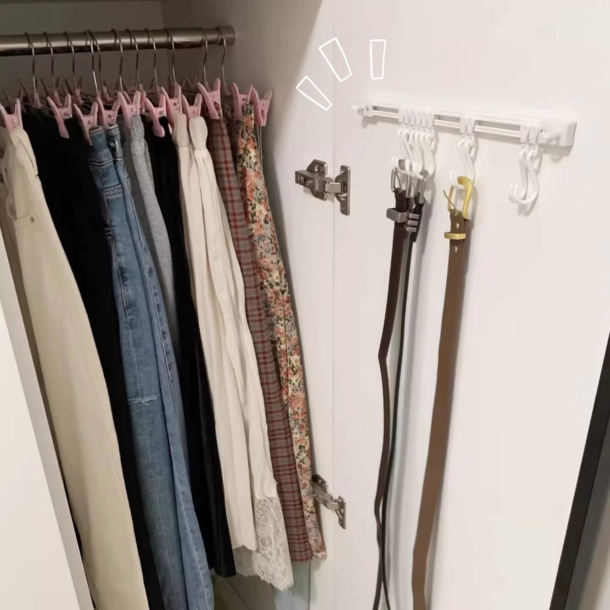 Wardrobe Side Belt Hanger, No-Drill Sliding Tie and Scarf Rack with Hooks