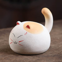 Yixing Zisha Lucky Cat Tea Pet Ornament Handmade Clay Sculpture for Tea Ceremony