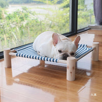 Pet Elevated Wooden Frame Bed for Cats and Small Dogs, Washable Fabric, All Seasons
