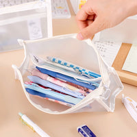 Translucent Frosted Waterproof Pencil Pouch, Large Capacity Double-Layer Stationery Organizer Bag