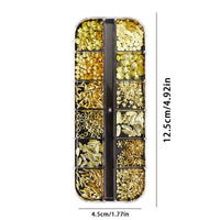 12-Grid Nail Art Decoration Kit with Metal Rivets, Sequins, and Mixed Shapes for DIY Manicures