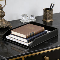 Premium Leather A4 Document Tray Stackable Single Layer File Organizer for Office