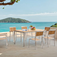 Modern Stainless Steel Outdoor Dining Set with Wood Accents for Patio Garden