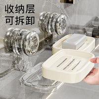 Large Wall-Mounted Suction Cup Soap Dish with Double-Layer Drainage for Bathroom & Balcony