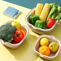 Double-Layer Kitchen Strainer Basket Set for Washing Fruits and Vegetables
