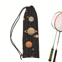 Line Art Planet Drawstring Badminton Racket Bag Portable Shoulder Storage Pouch