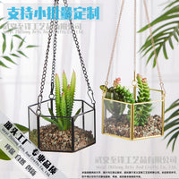 Geometric Glass Terrarium Hanging Planter for Succulents Air Plants, Copper Edged Dustproof Display Case Ornament