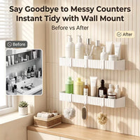 Wall-Mounted Punch-Free Bathroom Shelf with Hooks for Kitchen and Bathroom Storage