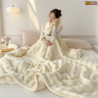 Luxury Rabbit Velvet Blanket Double-Sided Thickened Multi-functional Air Conditioning Blanket Nap Cover Gift Blanket