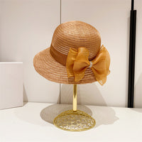 Women's Bowknot Mesh Wide Brim Straw Sun Hat for Beach and Outdoor Protection