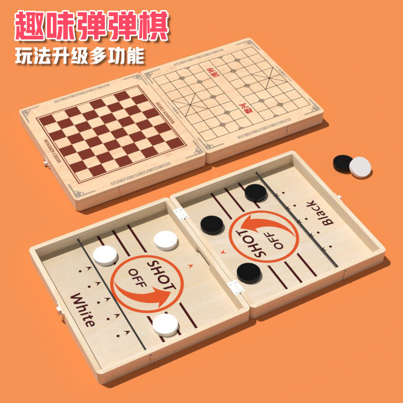 Wooden Fast Sling Puck Game, Foldable Two-Player Tabletop Battle Game for Parent-Child Interaction