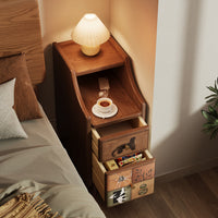 Solid Wood Nightstand Walnut Narrow Bedside Table Vintage Style Slim Gap Cabinet
