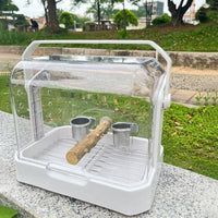 Portable Transparent Bird Cage for Parrots with Feeding Tray Perch and Lock, Travel Carrier for Small Birds