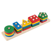 Wooden Geometric Stacking Blocks for Early Education - Color Recognition & Shape Matching Toy
