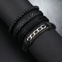 Men's Vintage Braided Rope Bracelet Set - 4-Piece Handmade Wristbands