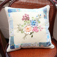 DIY Ribbon Embroidery Pillow Cover Kit - European Floral Design