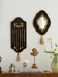 French Vintage Wall-Mounted Jewelry Organizer with Velvet Display for Necklaces and Earrings