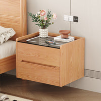 Solid Wood Smart Nightstand with Charging, Nordic Style Oak Bedside Table for Bedroom, Hotel, Homestay