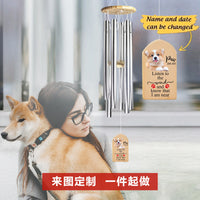 Pet Memorial Wind Chime with Engravable Wooden Top and Aluminum Tubes