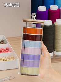 Bamboo Lid U-Shaped Storage Box for Craft Thread, Beading Cord, and Sewing Supplies