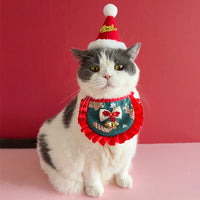 Pet Christmas Costume Set - Hat, Scarf, and Bib for Cats and Dogs