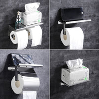 304 Stainless Steel Toilet Paper Holder with Phone Shelf, Wall Mounted, Punch-Free