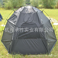 Double-Layer Hexagonal 6-Person Camping Tent with Silver Coating for Rain and Sun Protection