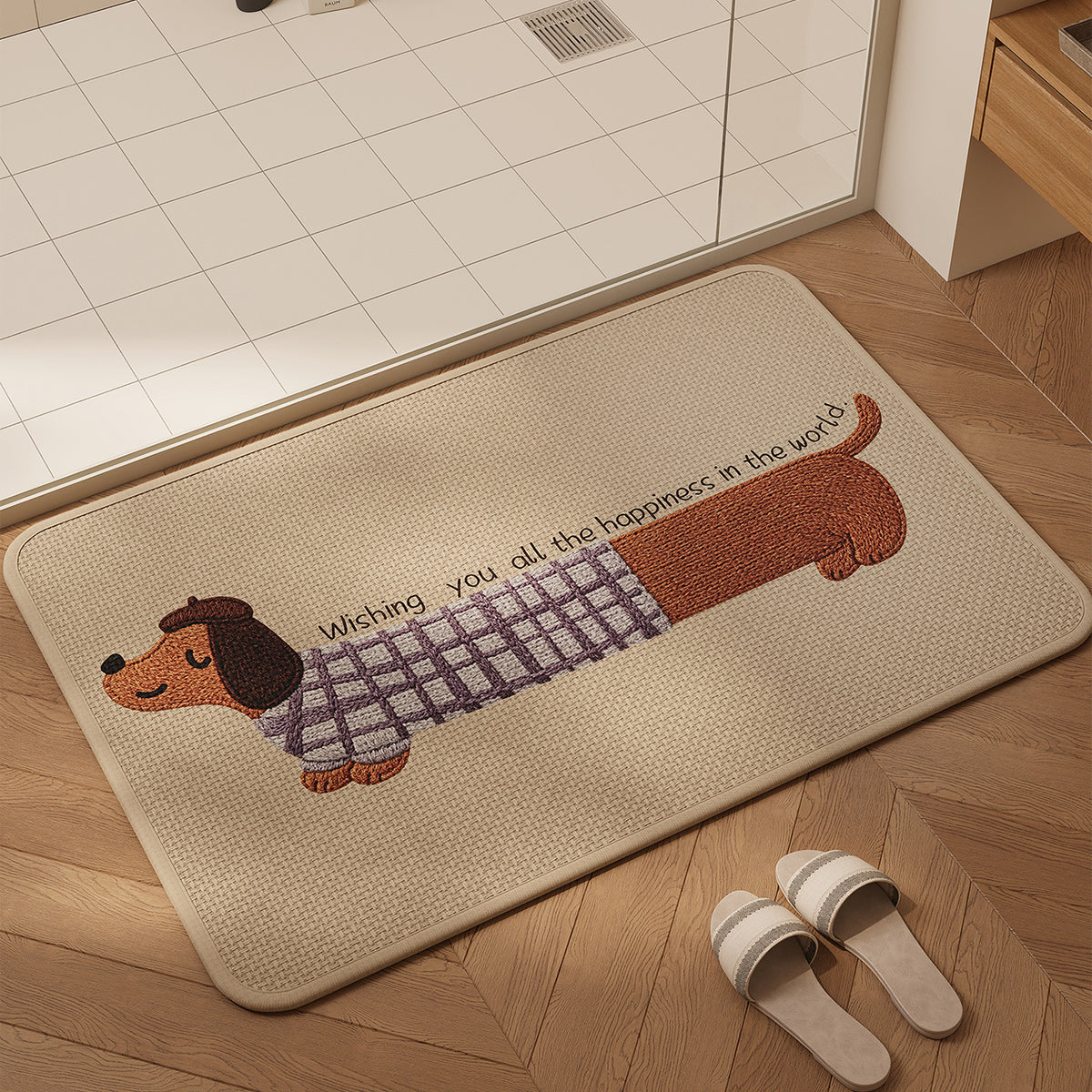 Cartoon Dachshund Linen Absorbent Quick-Dry Bathroom Floor Mat