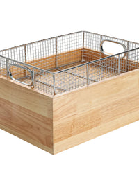 Stainless Steel Food Display Basket with Wooden Tray for Buffet & Catering