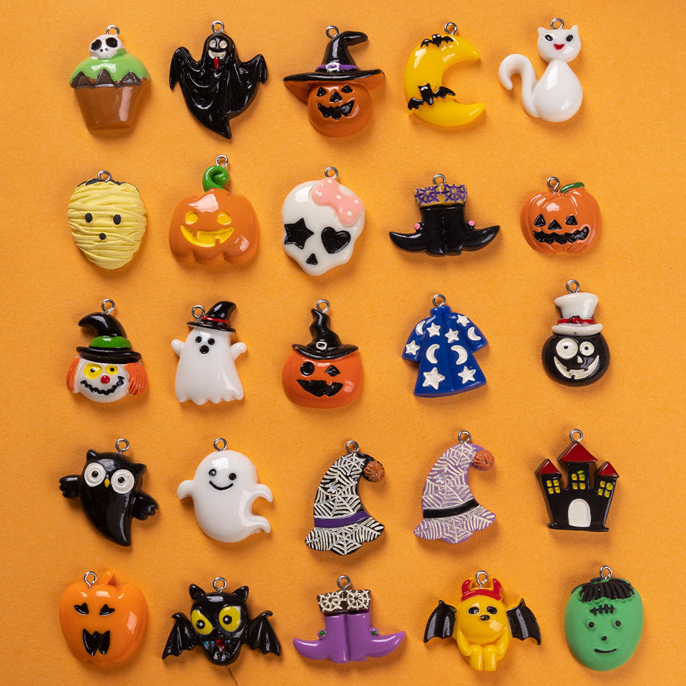 Halloween Resin Pumpkin Skull Ghost Charms DIY Pendant Set