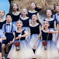 Girls' Choral Performance Dress with Pearl Headband for School Stage & Dance