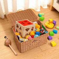 Woven Rattan Large Capacity Storage Box with Lid for Home Organization