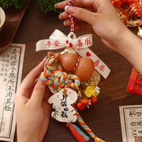 Mid-Autumn Festival Bamboo Woven Fan Ornament with Gourd Bell for Door or Car Decor