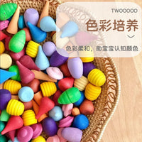 Wooden Rainbow Building Blocks Set for Kids, Beechwood & Basswood Art Construction Toy