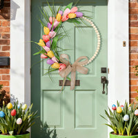 2026 New Spring Easter Wreath with Wooden Beads and Artificial Tulips for Door Decoration