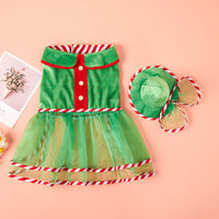 Christmas Pet Green Tulle Dress and Hat Set for Dogs
