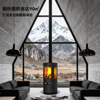 Large Flame Wood Burning Fireplace Stove for Home and Villa Heating, Three-Sided Viewing