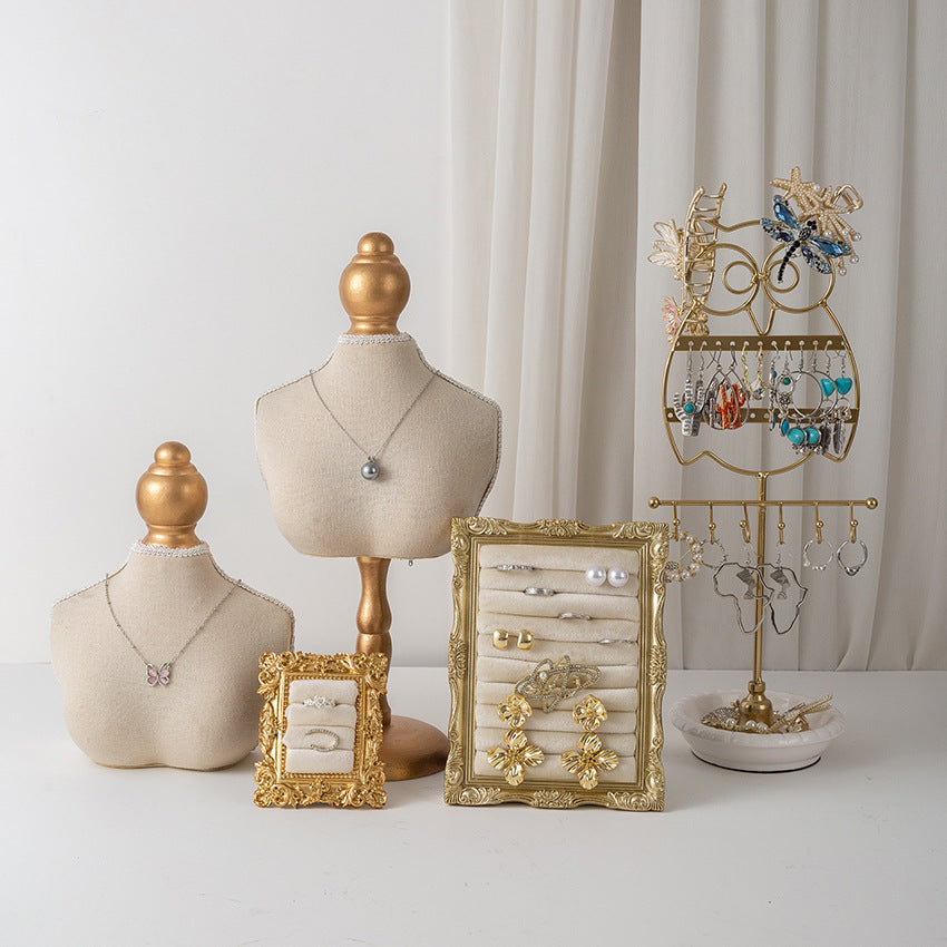 Vintage Velvet Jewelry Display Stand for Necklaces and Earrings
