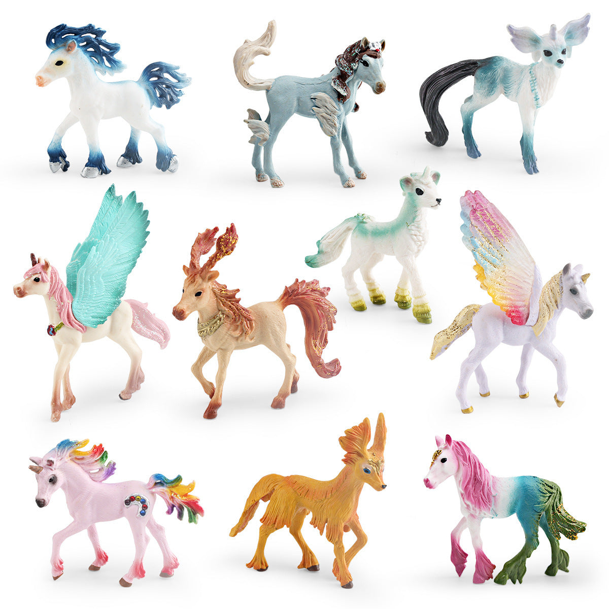 Mythical Creature Figurines - Unicorn, Pegasus, Dragon, and Fox Models for Kids