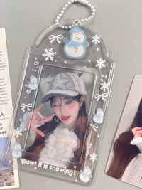 Cute Snowman PVC Card Holder for ID, Bus, and K-Pop Photocards with Lanyard